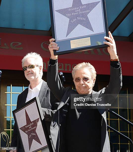 Bob Gaudio and Frankie Valli of Frankie Valli And The Four Seasons receive star on "Las Vegas Walk Of Stars" at Paris Las Vegas on March 21, 2013 in...