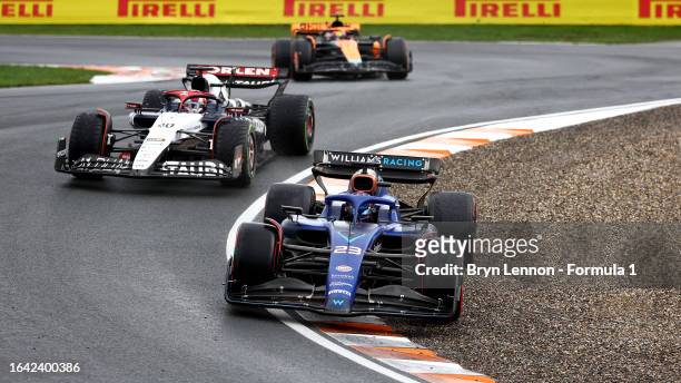 Alexander Albon of Thailand driving the Williams FW45 Mercedes runs wide during the F1 Grand Prix of The Netherlands at Circuit Zandvoort on August...
