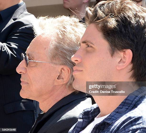 Frankie Valli and his son Francesco Valli during the Frankie Valli And The Four Seasons star unveiling at the "Las Vegas Walk Of Stars" in front of...