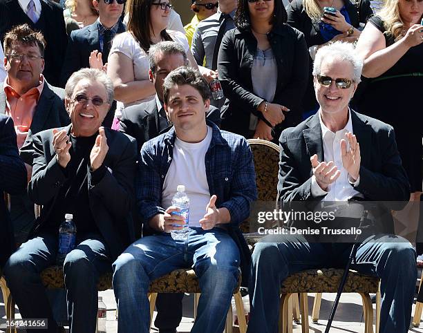 Frankie Valli, Francesco Valli and Bob Gaudio during the Frankie Valli And The Four Seasons star unveiling at the "Las Vegas Walk Of Stars" in front...
