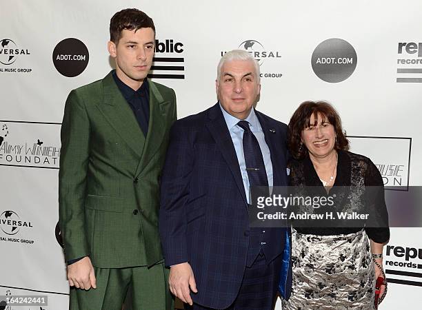 Mark Ronson, Mitch Winehouse and Janis Winehouse Collins attend the 2013 Amy Winehouse Foundation Inspiration Awards and Gala at The Waldorf=Astoria...