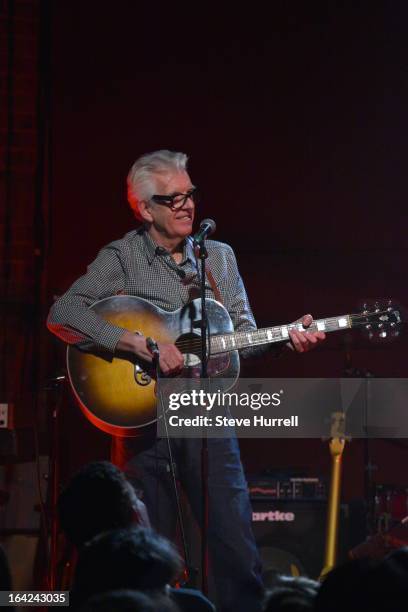 Nick Lowe performs on stage at A 60th Birthday Tribute To Robyn Hitchcock, at Village Underground, London, 28th February 2013.