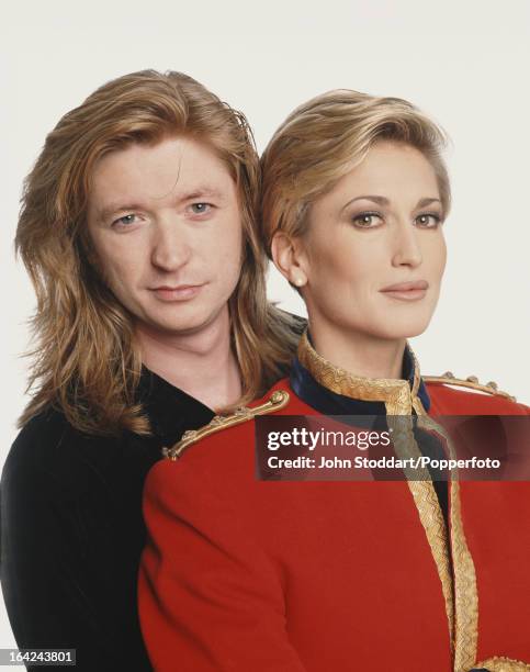 English model Paula Hamilton with hairdresser Nicky Clarke, December 1992.