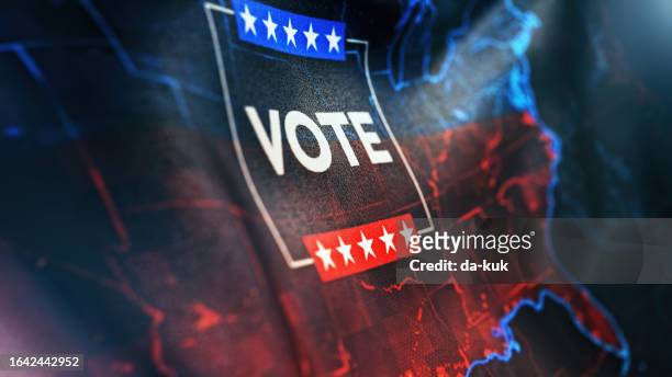 vote - usa election. waving flag with usa map and election message - online voting stock pictures, royalty-free photos & images