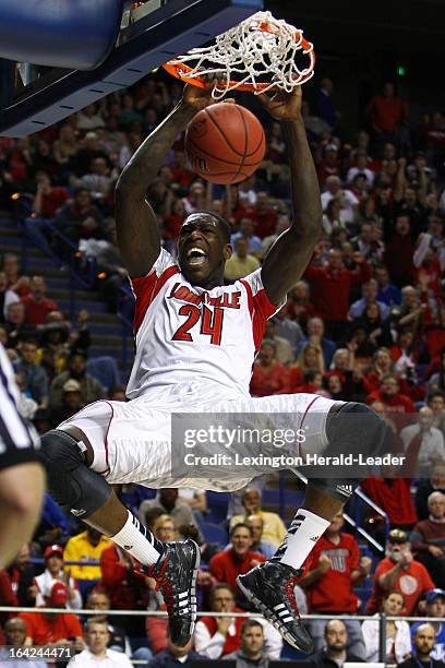 Louisville's Montrezl Harrell dunks in the first half against North Carolina A&T in the first half in the NCAA Tournament second-round game at Rupp...