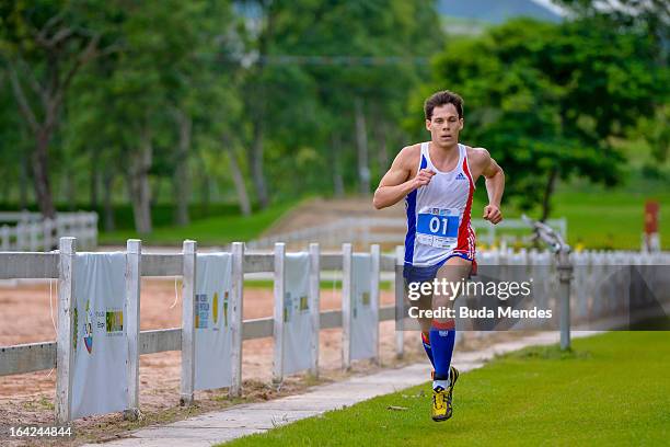 Jean Maxence Berrou of France competes in the Men's Pentathlon during the Modern Pentathlon World Cup Series 2013 at Complexo Deodoro on March 21,...