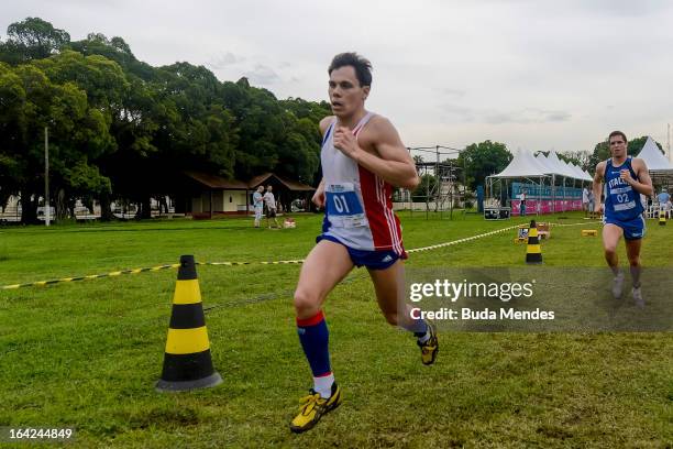 Jean Maxence Berrou of France competes in the Men's Pentathlon during the Modern Pentathlon World Cup Series 2013 at Complexo Deodoro on March 21,...