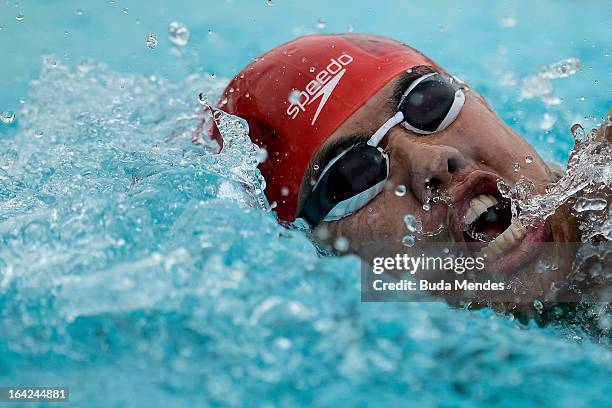 Jiahao Han of China competes in the Men's Pentathlon during the Modern Pentathlon World Cup Series 2013 at Complexo Deodoro on March 21, 2013 in Rio...