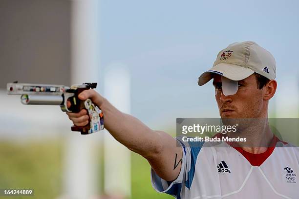 Nicholas Woodbridge of Great Britain competes in the Men's Pentathlon during the Modern Pentathlon World Cup Series 2013 at Complexo Deodoro on March...