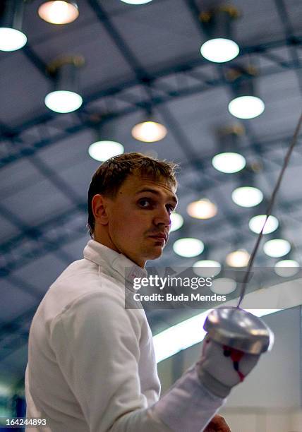 Ilia Frolov of Russian competes in the Men's Pentathlon during the Modern Pentathlon World Cup Series 2013 at Complexo Deodoro on March 21, 2013 in...