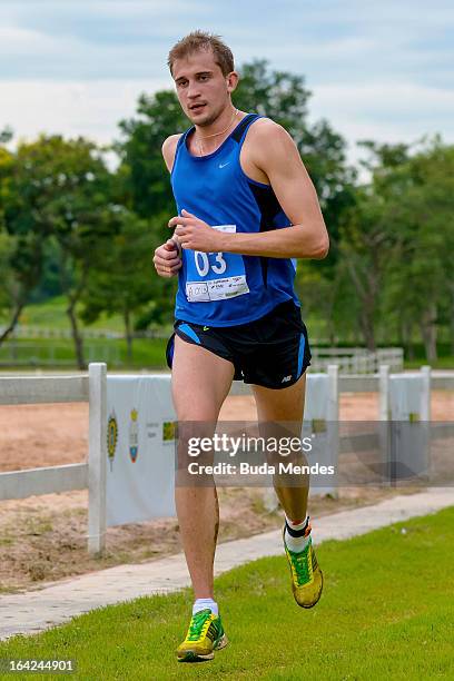 Aleksander Lesun of Russian competes in the Men's Pentathlon during the Modern Pentathlon World Cup Series 2013 at Complexo Deodoro on March 21, 2013...