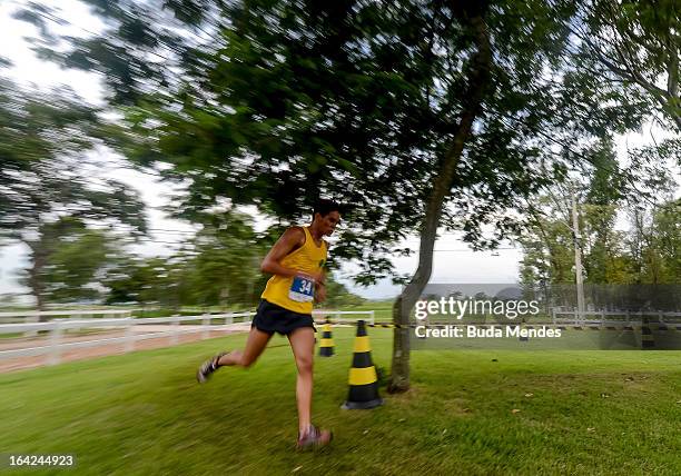 Lucas Martinez of Brazil competes in the Men's Pentathlon during the Modern Pentathlon World Cup Series 2013 at Complexo Deodoro on March 21, 2013 in...