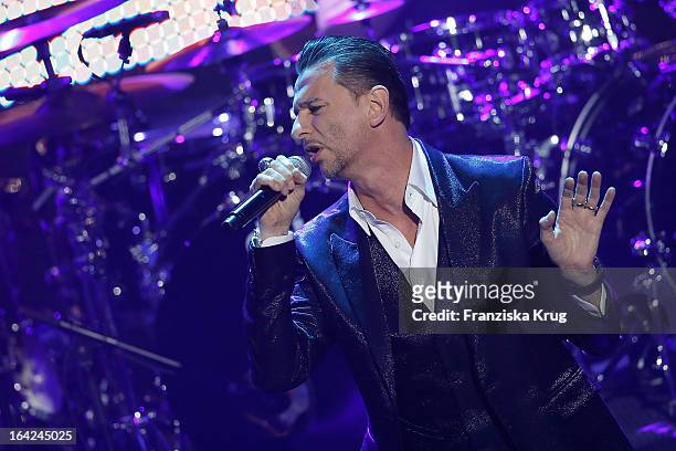 Depeche Mode performs at the Echo Award 2013 at Palais am Funkturm on March 21, 2013 in Berlin, Germany.