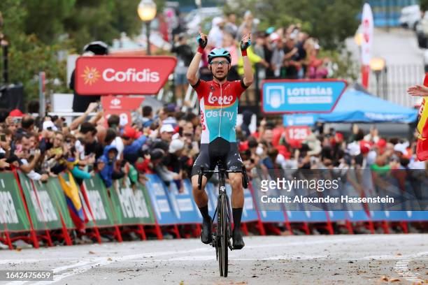 Andreas Kron of Denmark and Team Lotto Dstny celebrates at finish line as stage winner during the 78th Tour of Spain 2023, Stage 2 a 181.8km stage...