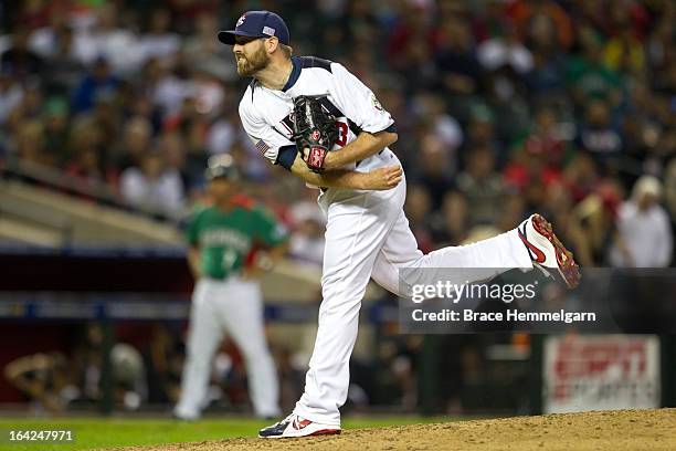 Mitchell Boggs of USA pitches against Mexico during the World Baseball Classic First Round Group D game on March 8, 2013 at Chase Field in Phoenix,...