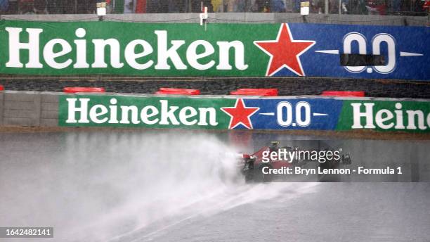 Zhou Guanyu of China driving the Alfa Romeo F1 C43 Ferrari crashes leading to a red flag delay during the F1 Grand Prix of The Netherlands at Circuit...