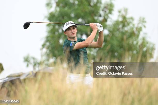 Todd Clements of England plays his shot from the 17th tee during Day Four of the D+D Real Czech Masters at Albatross Golf Resort on August 27, 2023...