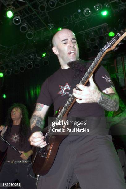 American guitarist Scott Ian of the band Anthrax performs on stage at the House of Blues, Chicago, Illinois, May 1, 2005. Singer Joey Belladonna is...