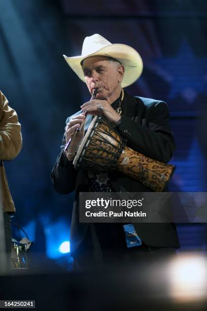 American musician and author David Amram performs on stage at Livestrong Sporting Park during Farm Aid, Kansas City, Kansas, August 13, 2011.