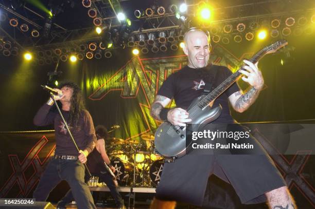 American singer Joey Belladonna and guitarist Scott Ian of the band Anthrax performs on stage at the House of Blues, Chicago, Illinois, May 1, 2005.