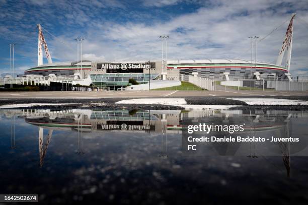 General view outside the stadium prior to the Serie A TIM match between Juventus and Bologna FC at Allianz Stadium on August 27, 2023 in Turin, Italy.