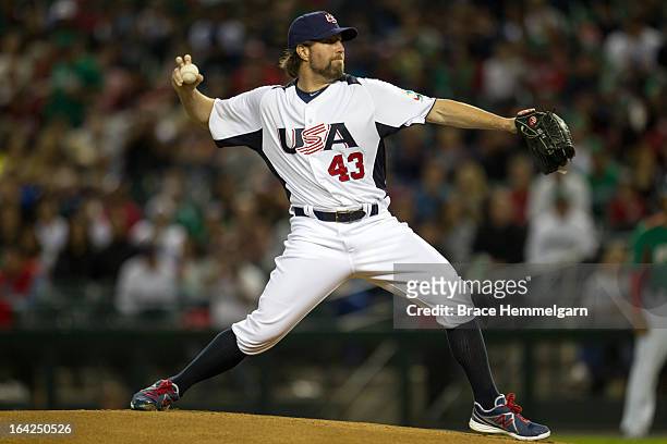 Dickey of USA throws against Mexico during the World Baseball Classic First Round Group D game on March 8, 2013 at Chase Field in Phoenix, Arizona.