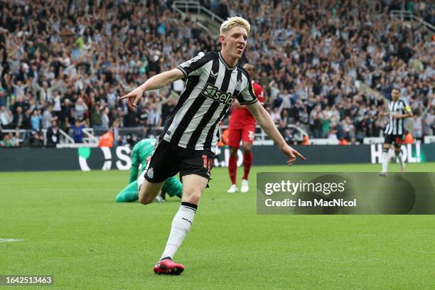 Anthony Gordon of Newcastle United celebrates after scoring their sides first goal during the Premier League match between Newcastle United and...