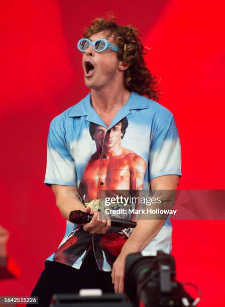 Rob Damiani of Don Broco performs on day 3 of Reading Festival 2023 at Richfield Avenue on August 27, 2023 in Reading, England.