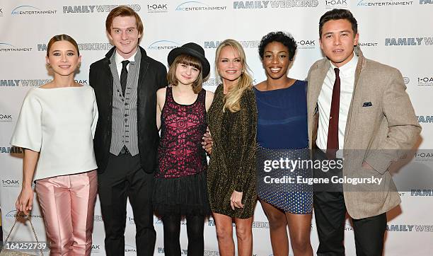 Olesya Rulin, Eddie Hassell, Joey King, Kristin Chenowith, Lisa Lauren Smith and Chase Maser attends "Family Weekend" New York Screening at Chelsea...