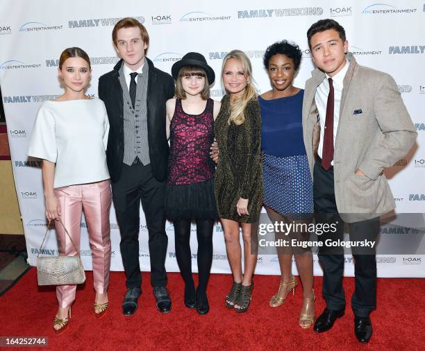 Olesya Rulin, Eddie Hassell, Joey King, Kristin Chenowith, Lisa Lauren Smith and Chase Maser attend "Family Weekend" New York Screening at Chelsea...