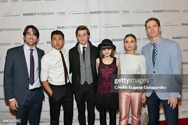 Adam Saunders, Chase Maser, Eddie Hassell, Joey King, Oleysa Rulin and Benjamin Epps attend "Family Weekend" New York Screening at Chelsea Clearview...