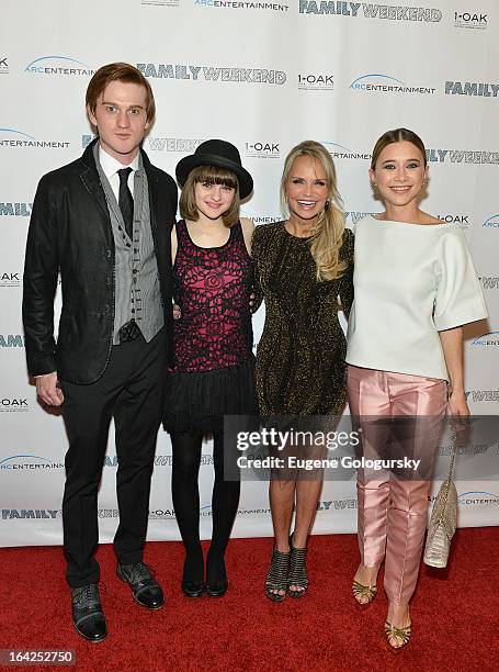 Eddie Hassell, Joey King, Olesya Rulin and Kristin Chenoweth attend "Family Weekend" New York Screening at Chelsea Clearview Cinemas on March 21,...