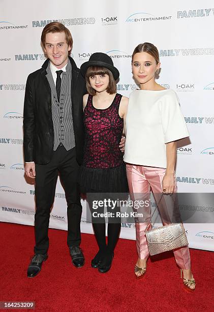 Eddie Hassell, Joey King and Olesya Rulin attend "Family Weekend" New York Screening at Chelsea Clearview Cinemas on March 21, 2013 in New York City.