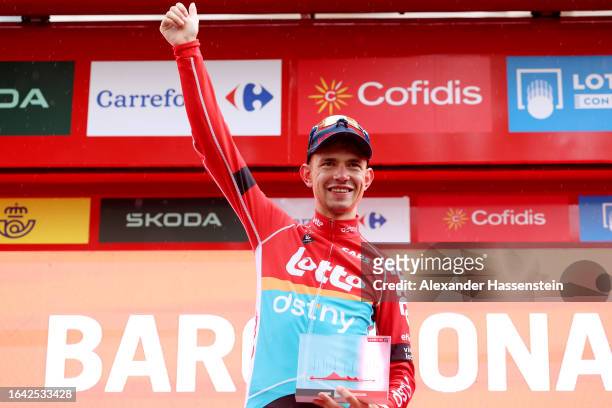 Andreas Kron of Denmark and Team Lotto Dstny celebrates at podium as stage winner during the 78th Tour of Spain 2023, Stage 2 a 181.8km stage from...