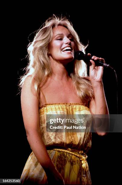 American actress and singer Susan Anton performs on stage, Chicago, Illinois, July 10, 1981.