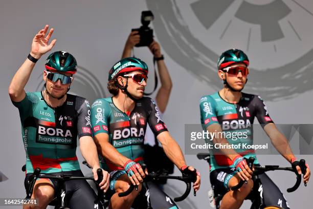 Sam Bennett of Ireland and Team BORA - hansgrohe prior to the 38th Deutschland Tour 2023, Stage 4 a 175.6km stage from Hannover to Bremen on August...