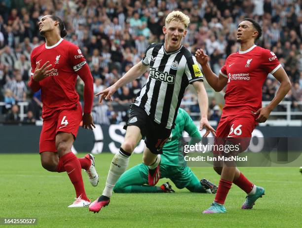 Anthony Gordon of Newcastle United celebrates after scoring their sides first goal during the Premier League match between Newcastle United and...