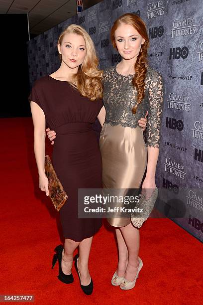 Actresses Natalie Dormer and Sophie Turner attend HBO's "Game Of Thrones" Season 3 Seattle Premiere on March 21, 2013 in Seattle, Washington.