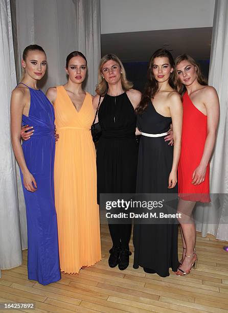 Jacqueline Stuart poses with models at the launch party for Atelier-To-Go at Agua Spa, The Sanderson Hotel on March 21, 2013 in London, England....