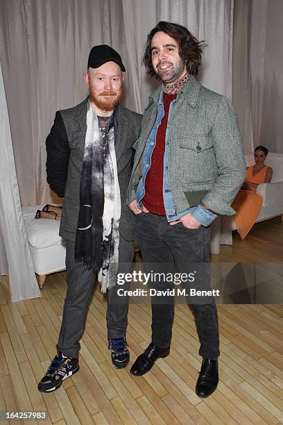 Andrew Davis and Richard Beckett attend the launch party for Atelier-To-Go at Agua Spa, The Sanderson Hotel on March 21, 2013 in London, England....