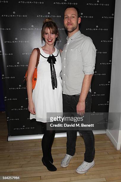 Saskia Aiden and Paul Aiden attend the launch party for Atelier-To-Go at Agua Spa, The Sanderson Hotel on March 21, 2013 in London, England....