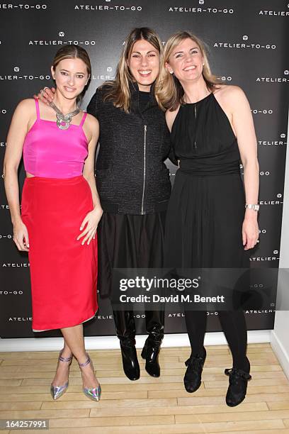 Sasha Ternent, Natalie Hartley and Jacqueline Stuart attend the launch party for Atelier-To-Go at Agua Spa, The Sanderson Hotel on March 21, 2013 in...