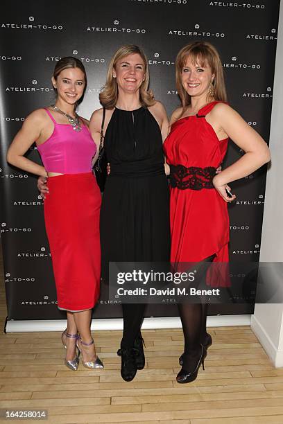 Sasha Ternent, Jacqueline Stuart and Alina Hamza attend the launch party for Atelier-To-Go at Agua Spa, The Sanderson Hotel on March 21, 2013 in...