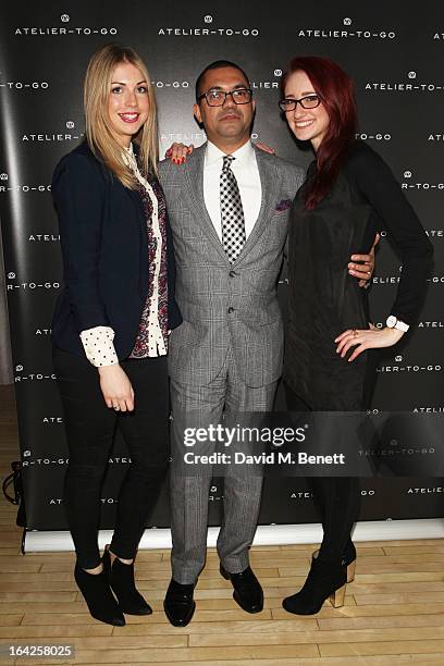 Jayne Bibby, David Watts and Hannah McCormack attend the launch party for Atelier-To-Go at Agua Spa, The Sanderson Hotel on March 21, 2013 in London,...