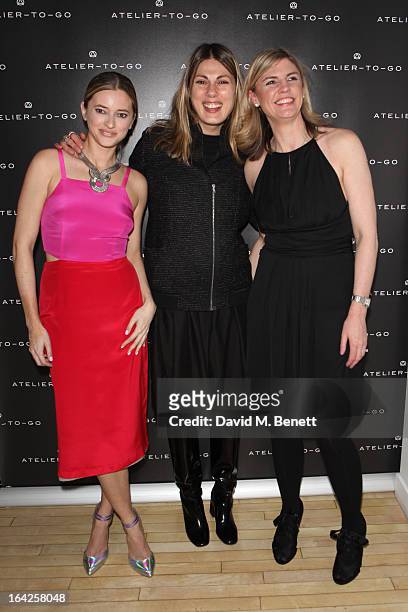Sasha Ternent, Natalie Hartley and Jacqueline Stuart attend the launch party for Atelier-To-Go at Agua Spa, The Sanderson Hotel on March 21, 2013 in...