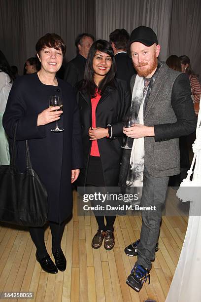 Judith Tolley, Ishwari Thopte and Andrew Davis attend the launch party for Atelier-To-Go at Agua Spa, The Sanderson Hotel on March 21, 2013 in...