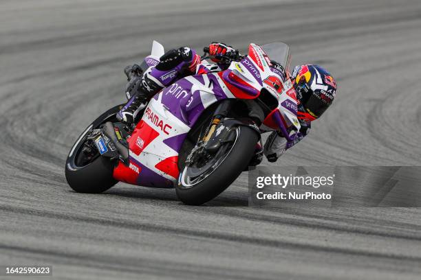Johann Zarco from France of Prima Pramac Racing team with Ducati during the motoGP Sprint race of MotoGP Gran Premi Energi Monster de Catalunya at...
