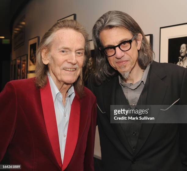 Singer/songwriter Gordan Lightfoot and Vice President of the GRAMMY Foundation Scott Goldman pose before an evening with Gordon Lightfoot at The...