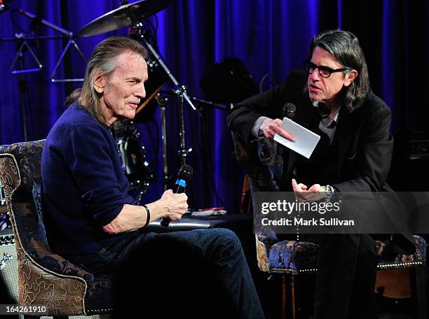 Singer/songwriter Gordan Lightfoot and Vice President of the GRAMMY Foundation Scott Goldman onstage during an evening with Gordon Lightfoot at The...