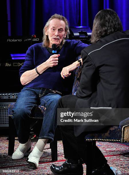 Singer/songwriter Gordan Lightfoot and Vice President of the GRAMMY Foundation Scott Goldman onstage during an evening with Gordon Lightfoot at The...